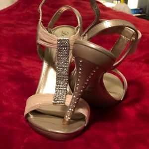 Flesh colored rhinestone pumps
